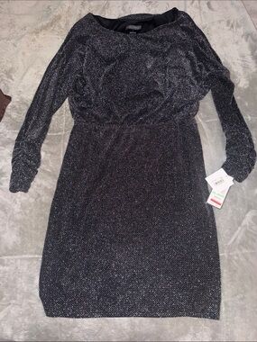 Macy's Metallic Black Long-Sleeve Shift Dress